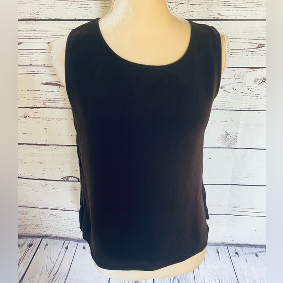Women’s Medium Tank Top Chico’s Platinum Dark Brown Silk Spandex Blend U Neck - Picture 2 of 10